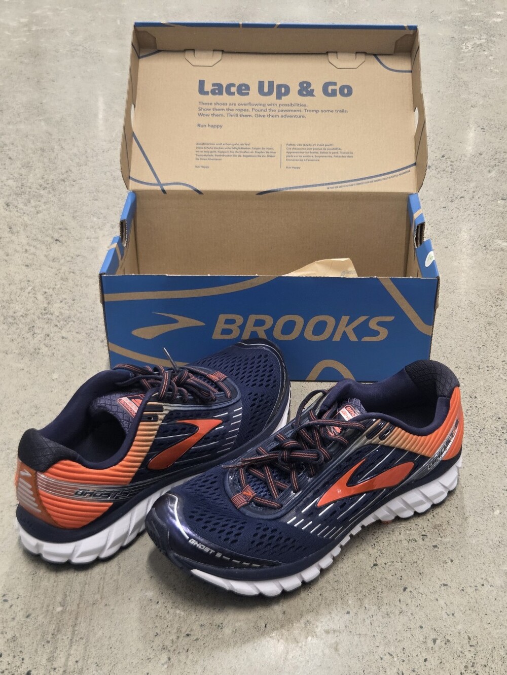 Brooks Ghost 9 Men’s 8.5 D Peacoat Red Orange Black New w/ Box 110233